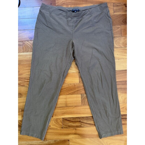 Eileen Fisher Greenish Brown Stretchy Elastic Waist Straight Leg Pants L Career